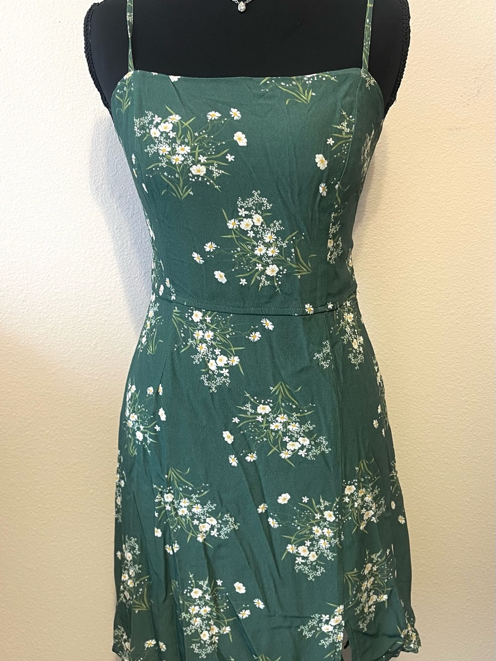 Green Floral Spaghetti-Strap Dress